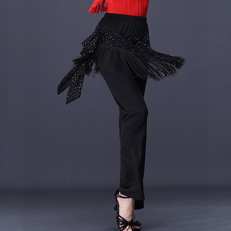 Latin Dance Ballroom Dance Pants Fringed Tassel Ruching Pure Color Women's Performance Training High Polyester