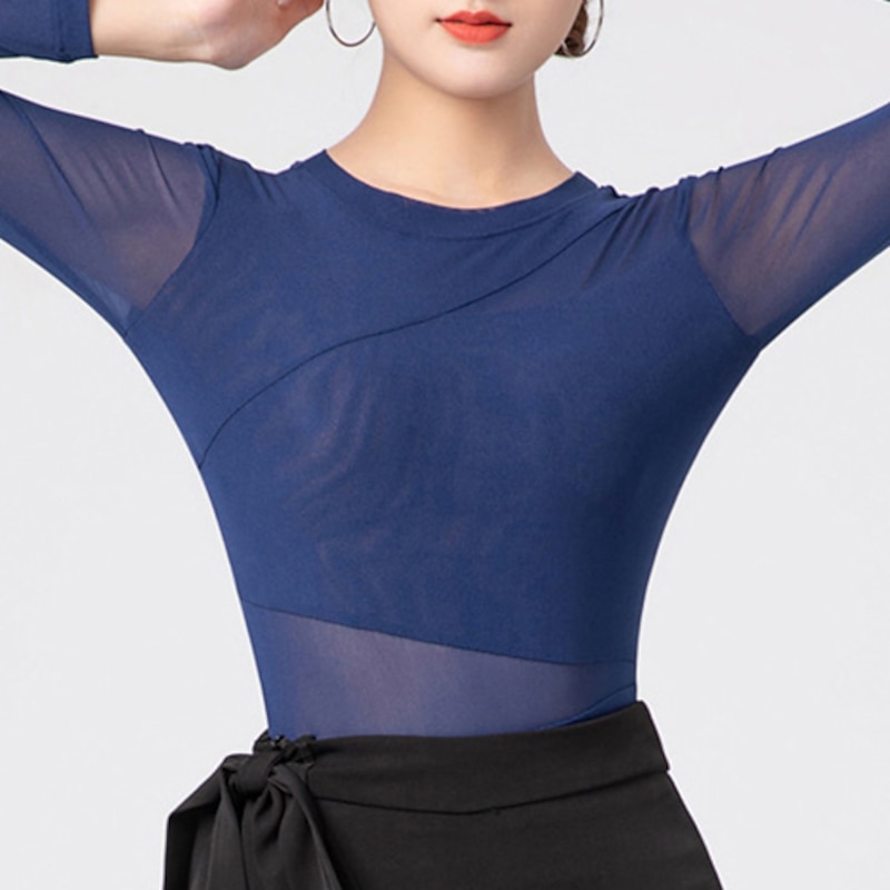 Latin Dance Activewear Leotard / Onesie Ruching Pure Color Splicing Women's Performance Training Long Sleeve High Polyester