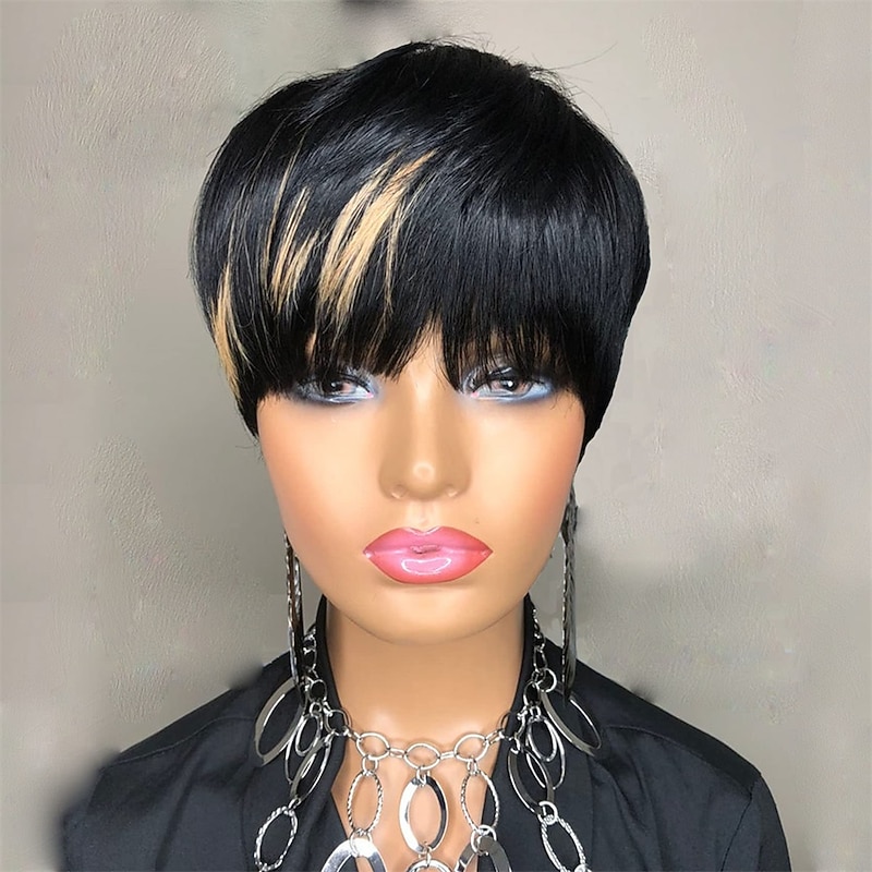 Pixie Cut Wigs for Black Women Brazilian Hair Short Wigs with Bangs F1B27 Blonde Wigs African American