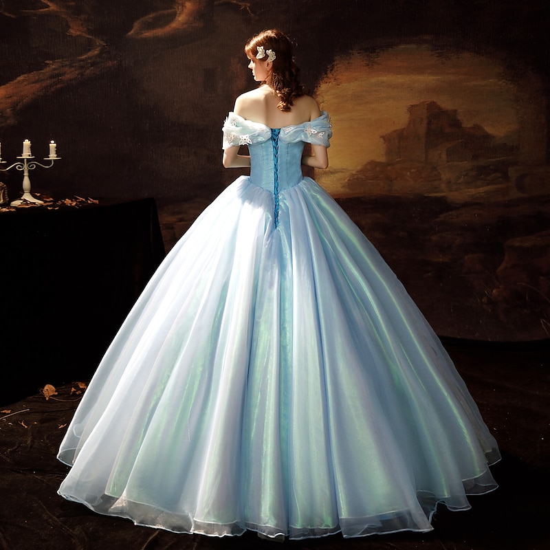 Blue Princess Cinderella Off Shoulder A-Line Long Evening Prom Dresses Retro Vintage Rococo Ball Gown Prom Dress Women's Wedding Costume Ball Gown Halloween Carnival Masquerade Wedding Party Dress4
