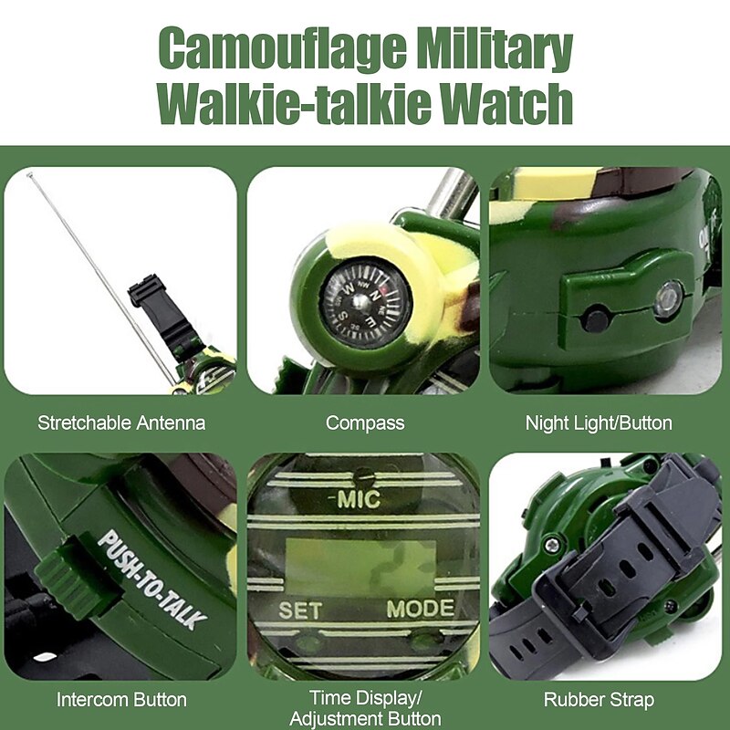 Walkie Talkies Watch 7-in-1 Function Spies Watch Toys Interphone Toy Built-in Microphone For Boy Girls 2PCS4