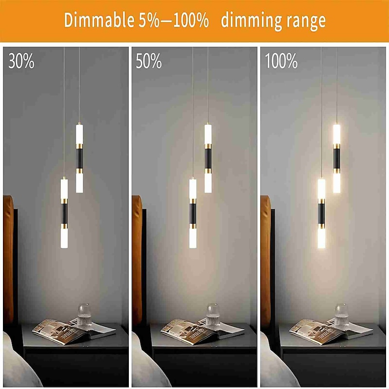 LED Pendant LIghts 2-Light Modern Kitchen Island Dimmable LED Modern Black Gold Mini Pendant Light, Bedroom Bedside Table Black Small Pendant Light3