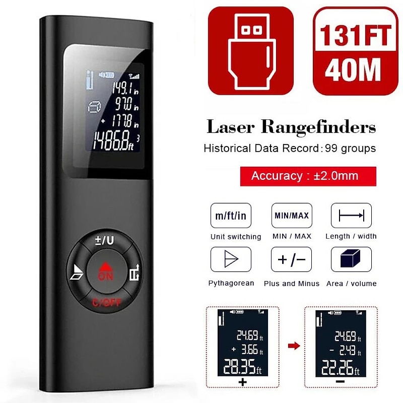 laser distance meter 40M Smart Digital Range Portable USB Charging Rangefinder Mini Handheld Distance Measuring Meter2
