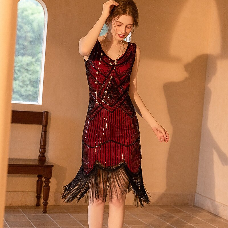 Roaring 20s 1920s Vintage Dress Flapper Dress Dress Cocktail Dress The Great Gatsby Wedding Guest Sequins Fancy Dress Women's Wedding Party Wedding Guest Dress Homecoming Dresses2