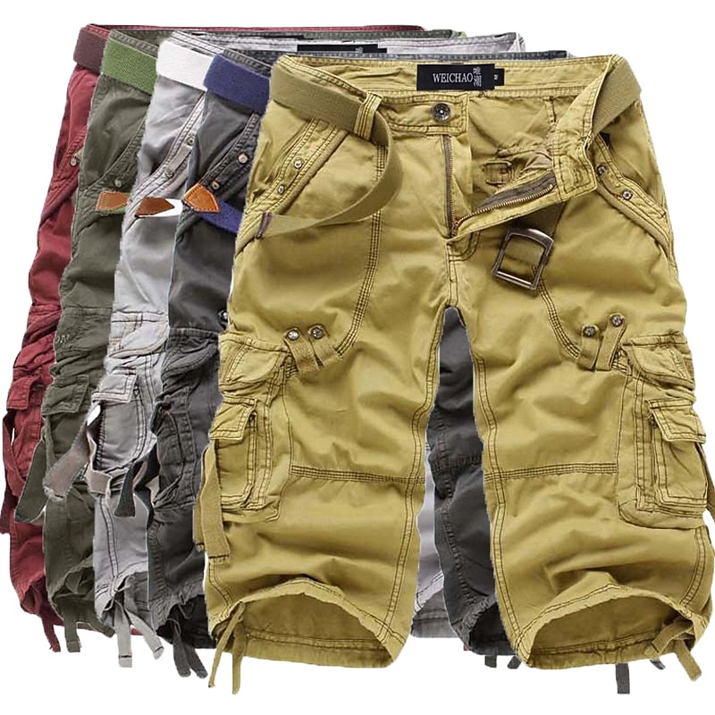 Men's Cargo Shorts Capri shorts Capri Pants Hiking Shorts Zipper Multi Pocket Plain Calf-Length Casual Daily Sports Streetwear Dark Khaki ArmyGreen Inelastic