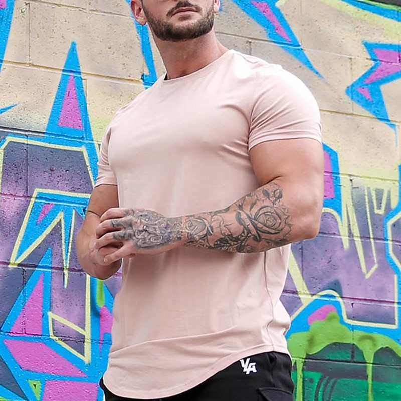 Men's T Shirt Muscle Shirt Tee Top Short Sleeve Crew Neck Summer Plain Streetwear Stylish Workout Vacation Athleisure Going out Black White Yellow Top Tee for Men