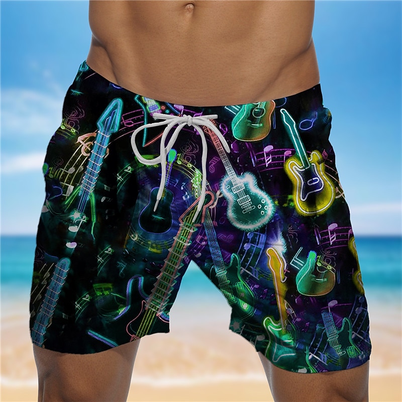 Men's Graphic Guitar Musical Instrument Swim Trunks Swim Shorts Board Shorts Mid Waist Hawaiian Designer Boho Casual Daily Holiday Drawstring with Mesh lining Elastic Waist Designer Clothing Apparel3