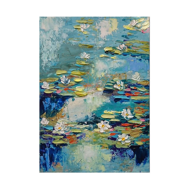 Handmade Oil Painting Canvas Acrylic Wall Art Decoration Modern Abstract Knife Lotus Pond Landscape for Home Decor Rolled Frameless Unstretched Painting3