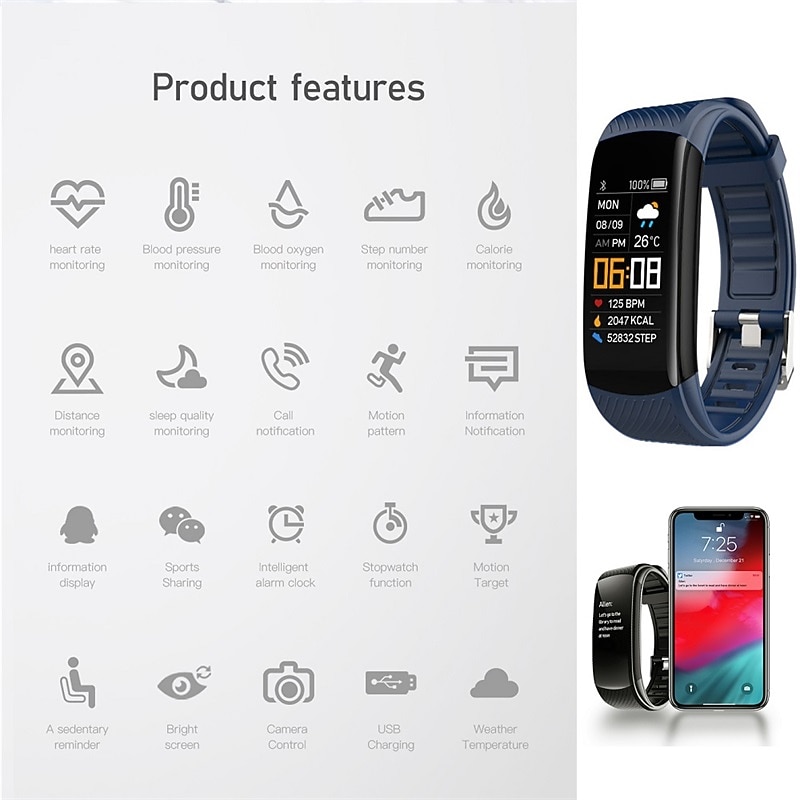 696 C5S Smart Watch 0.96 inch Smart Band Fitness Bracelet Bluetooth Call Reminder Heart Rate Monitor Sedentary Reminder Compatible with Android iOS Women Men Message Reminder IP 67 31mm Watch Case4