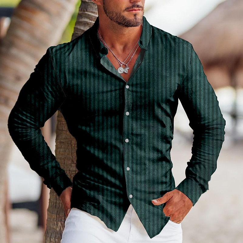 Men's Shirt Dress Shirt Striped Outdoor Casual Blue Dark Green Purple Brown Long Sleeve Turndown Fall & Winter Clothing Apparel Print3
