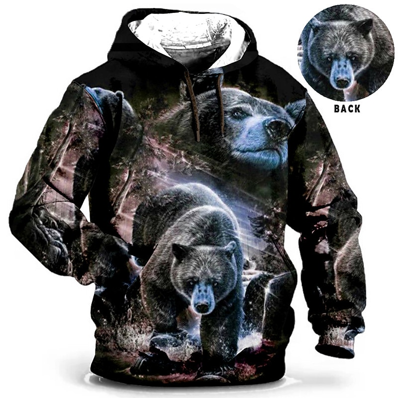 Men's Plus Size Pullover Hoodie Sweatshirt Big and Tall Animal Hooded Pocket Long Sleeve Spring &  Fall Fashion Streetwear Basic Comfortable Daily Wear Vacation Tops2