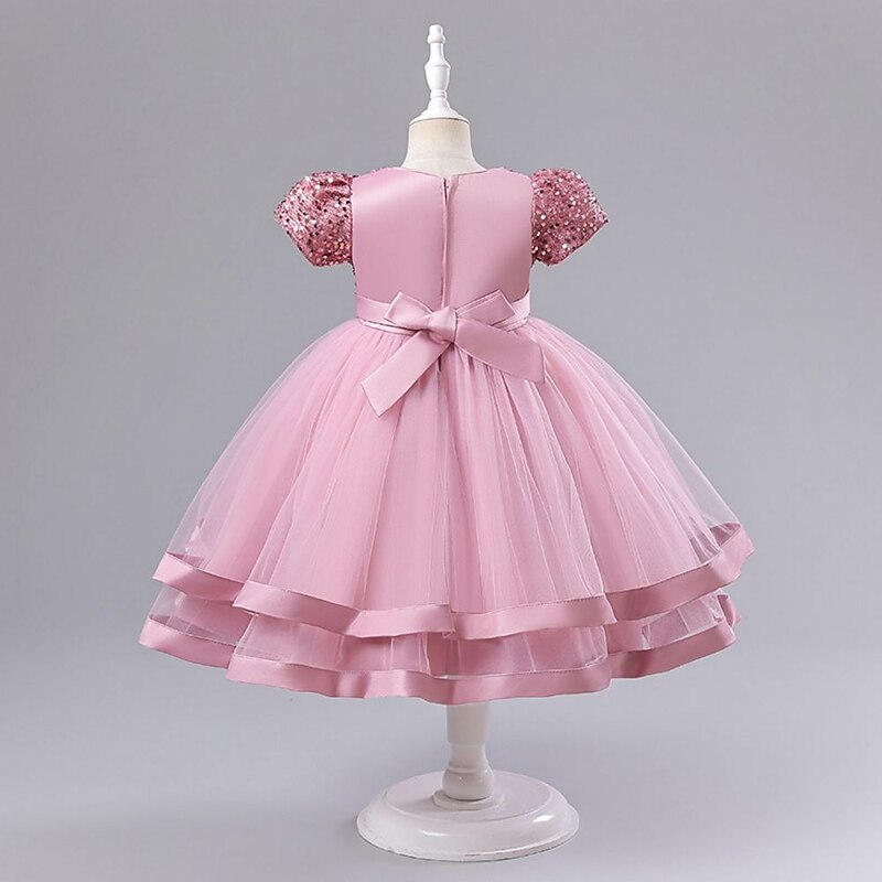 Kids Girls' Party Dress Solid Color Short Sleeve Special Occasion Princess Polyester Party Dress Pink Princess Dress Summer Spring 3-8 Years Pink Wine3
