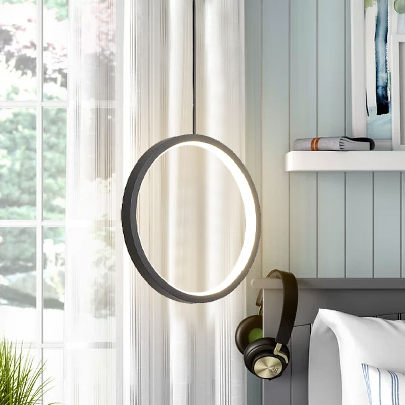2pcs 20cm LED Pendant Light Circle Design Bedside Light Aluminum Painted Finishes Black White Frame for Bedroom Entry Dinning Room Modern 110-120V 220-240V 10W