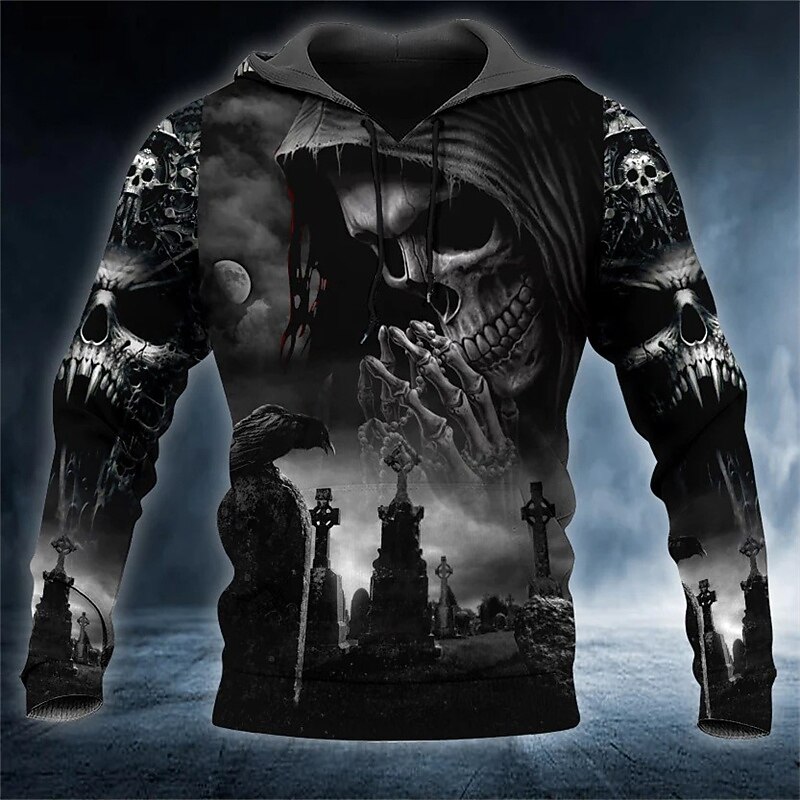 Men's Skull Graphic Prints Hoodie Hoodies Sweatshirt Streetwear Designer Long Sleeve Hooded Daily Sports Black Print Spring &  Fall Designer2