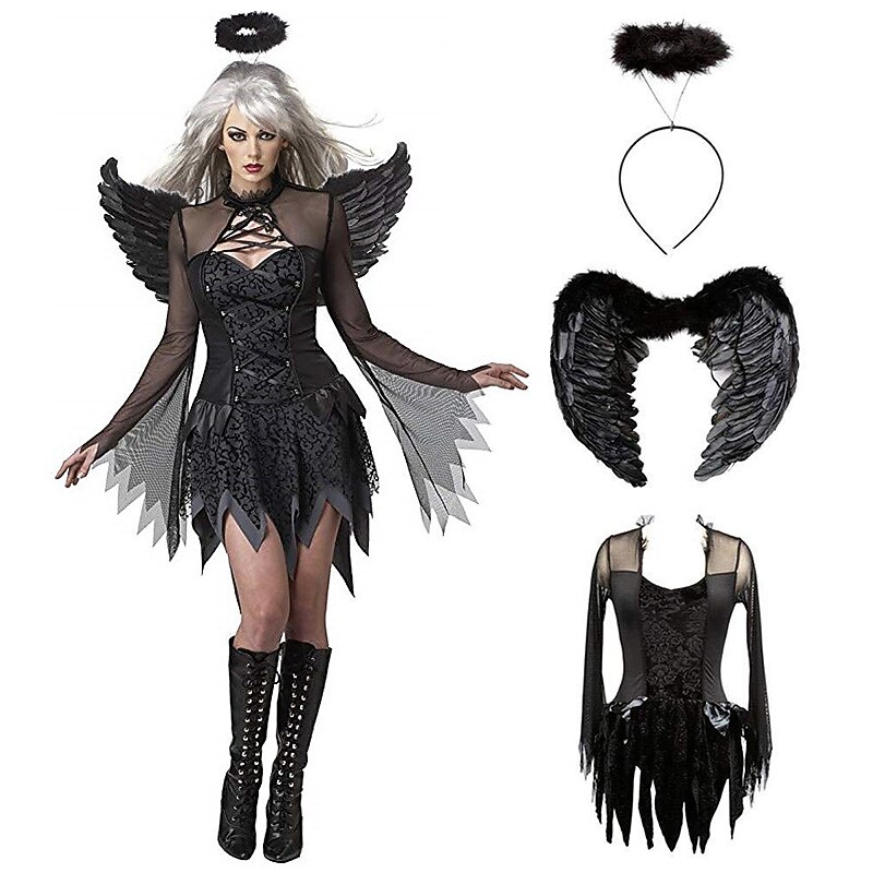 Bride Fallen Angel Ghost Bride Halloween Cosplay Costume Outfits Angels of Death Cosplay Vacation Dress Sexy Fashion Double Layered Teen Adults' Women's Female Carnival Masquerade Day of the Dead2