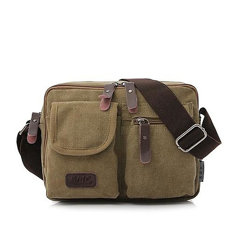 Men's Vintage Canvas Crossbody Messenger Bag, Multi-Pocket Shoulder Bag with Leather Accents for Travel and Casual Use