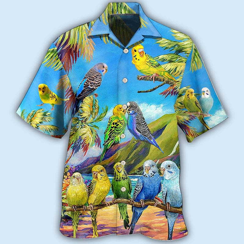 Men's Parrot Leaves Shirt Summer Hawaiian Shirt Aloha Shirt Short Sleeve Shirt Turndown Tropical Fashion Hawaiian Casual Hawaiian Holiday Black Yellow Black / Brown S M L2