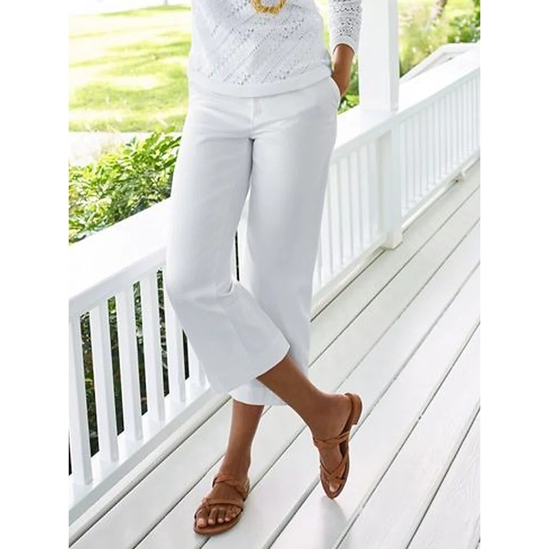 Women's Cotton Linen Pants Chinos Capri shorts Fashion Calf-Length Plain Side Pockets Baggy Comfort Inelastic Casual Daily Black White Red Blue Regular Fit