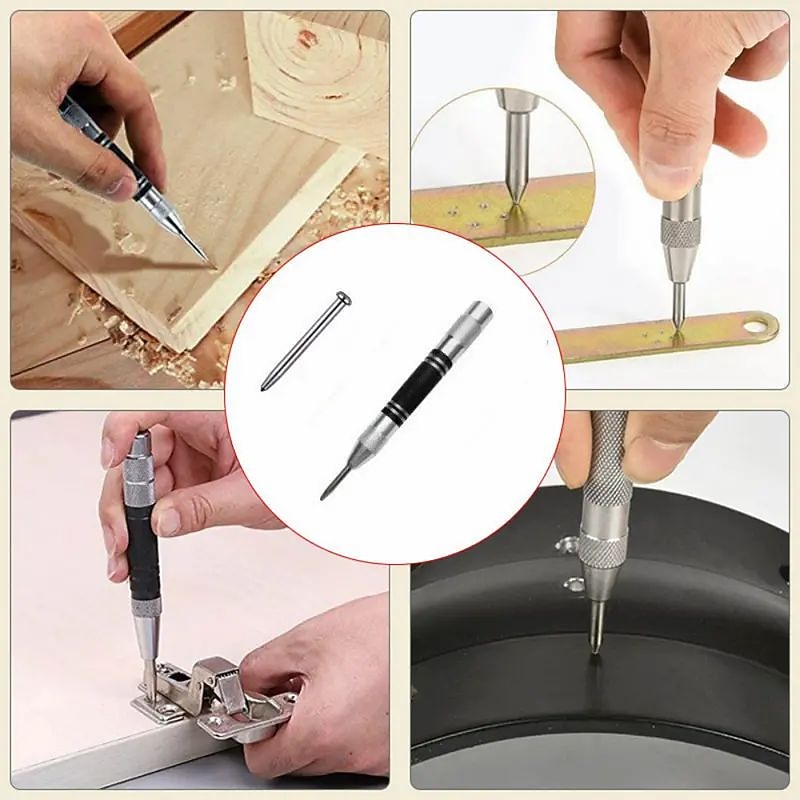 Automatic Center Punch for Metal, Spring Loaded Centre Punch, Brass Spring Loaded Nail Punch with Hss Tip and Adjustable Tension3