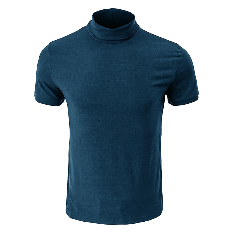 Men's T Shirt Turtleneck shirt Short Sleeve High Neck Summer Plain Stylish Modern Contemporary Comfort Vacation Going out Casual Daily Wine White Dark Navy Top Tee for Men3