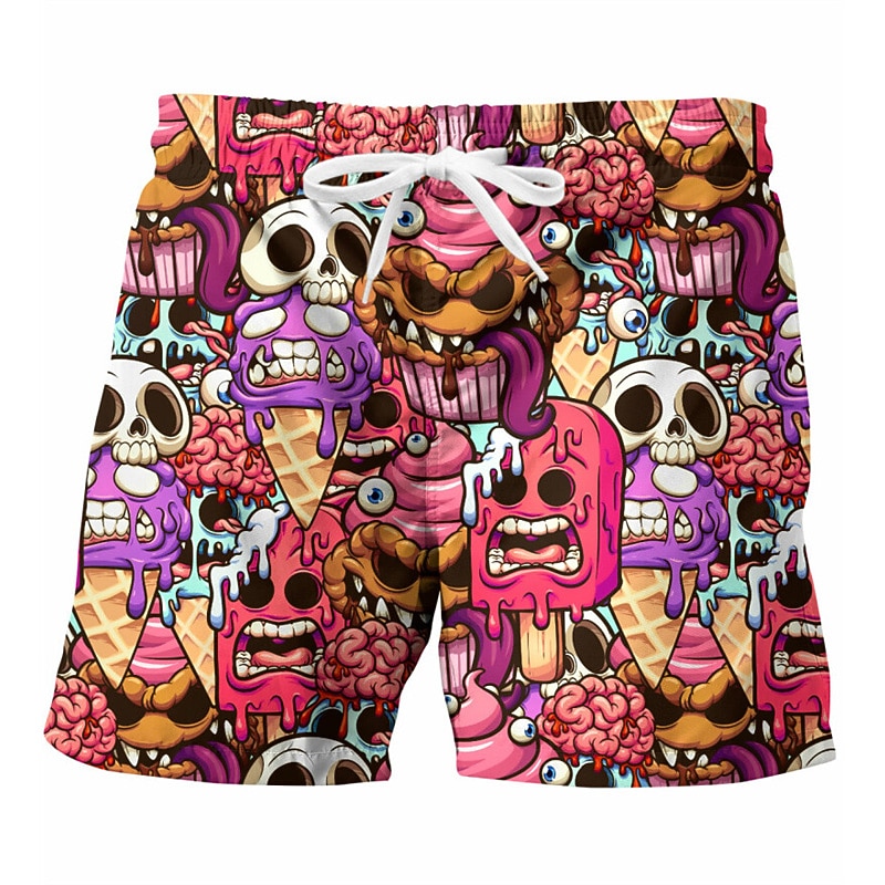 Men's Graphic Skull Swim Trunks Swim Shorts Board Shorts Mid Waist Hawaiian Designer Boho Casual Daily Holiday Drawstring with Mesh lining Elastic Waist Designer Clothing Apparel