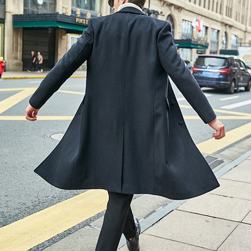 Men's Winter Coat Overcoat Office / Career Business Fall Winter Polyester Windproof Warm Outerwear Clothing Apparel Chic & Modern Glamorous & Dramatic non-printing Pure Color Pocket Turndown Single4