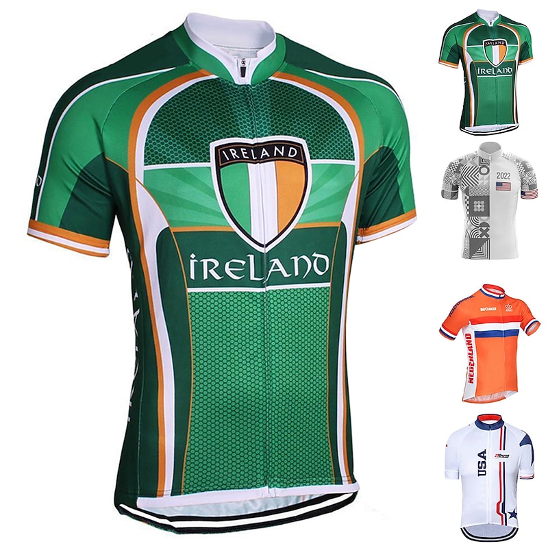 Men's Cycling Jersey Patterned Ireland National Flag Short Sleeve Bike Jersey Top with 3 Rear Pockets Mountain Bike MTB Road Bike Cycling Quick Dry Back Pocket Moisture Wicking Breathable Sports Dark