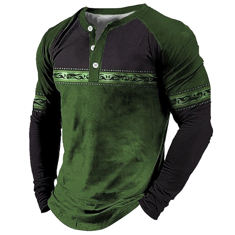 Men's Graphic Color Block Bohemian Henley Shirt Tee Long Sleeve 3D Print Fashion Designer Comfortable Outdoor Casual Daily Spring &  Fall Blue Red Brown Green Henley Henley T-Shirt4
