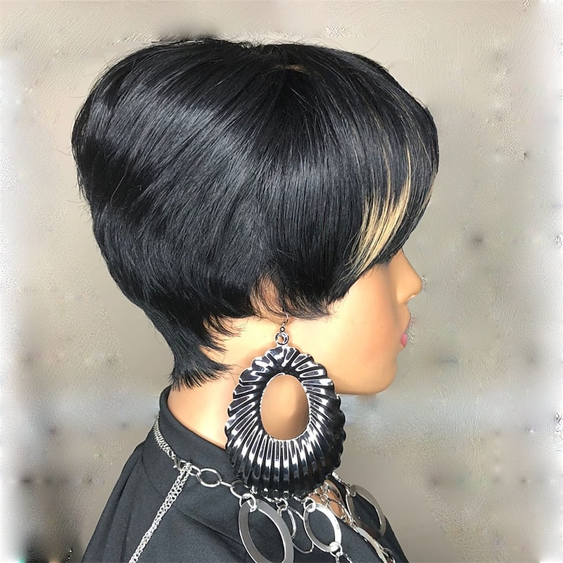 Pixie Cut Wigs for Black Women Brazilian Hair Short Wigs with Bangs F1B27 Blonde Wigs African American3