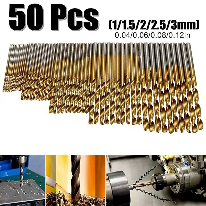 50Pcs/Set Twist Drill Bit Set Saw Set HSS High Steel Titanium Coated Drill Woodworking Wood Tool 1/1.5/2/2.5/3mm For Metal