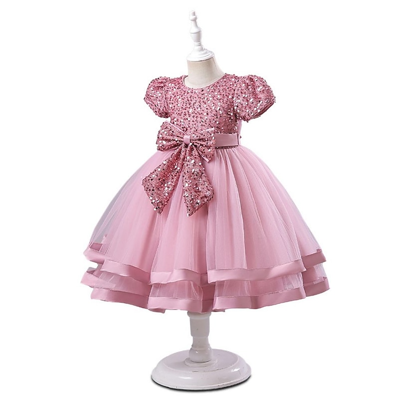 Kids Girls' Party Dress Solid Color Short Sleeve Special Occasion Princess Polyester Party Dress Pink Princess Dress Summer Spring 3-8 Years Pink Wine4