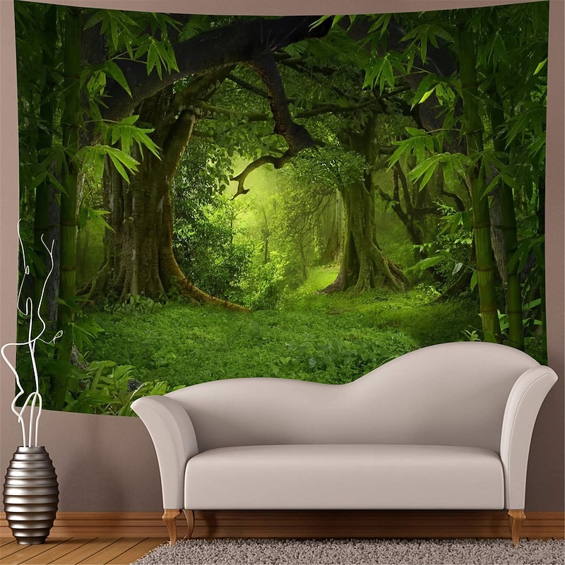 Large Wall Tapestry Art Decor Blanket Curtain Picnic Tablecloth Hanging Home Bedroom Living Room Dorm Decoration Polyester Modern Green Forest4