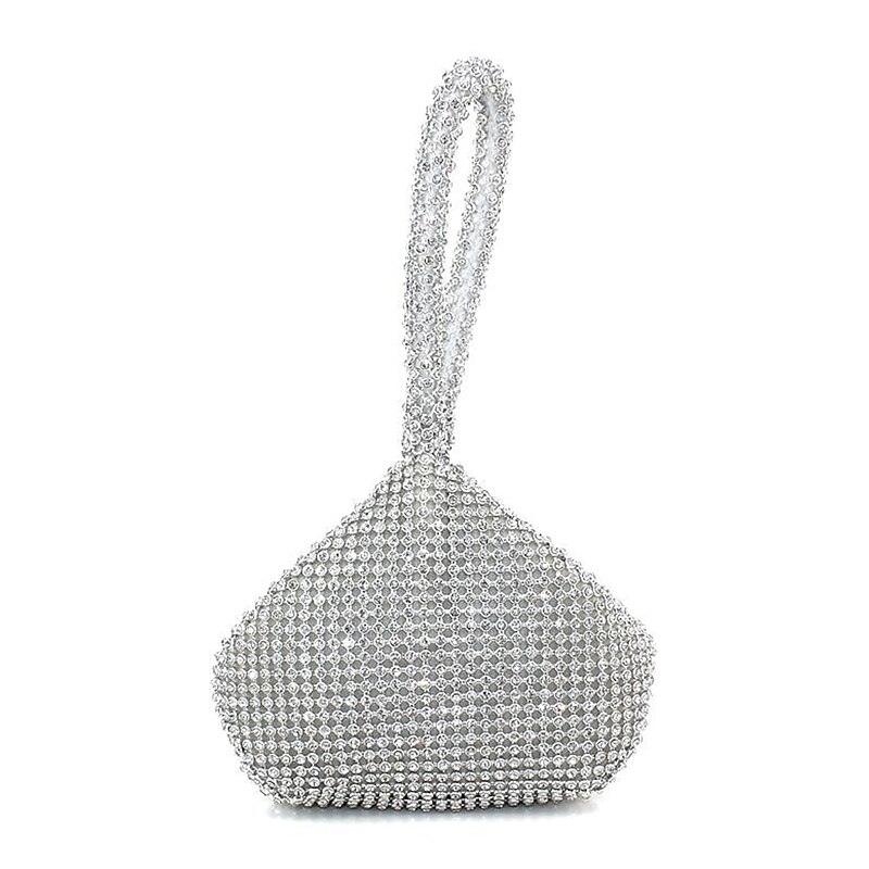 Women's Silver Rhinestone Evening Bag - Elegant Crystal Clutch with Wrist Strap for Weddings, Parties, and Formal Events