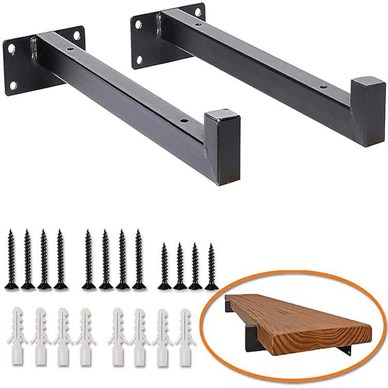 1 PC Heavy Duty Shelf Brackets, Black Shelf Brackets, Support Frame With Hook, Support Frame For Bucket Wall, 20cm Multi-purpose Industrial Shelf, Metal Square Wall