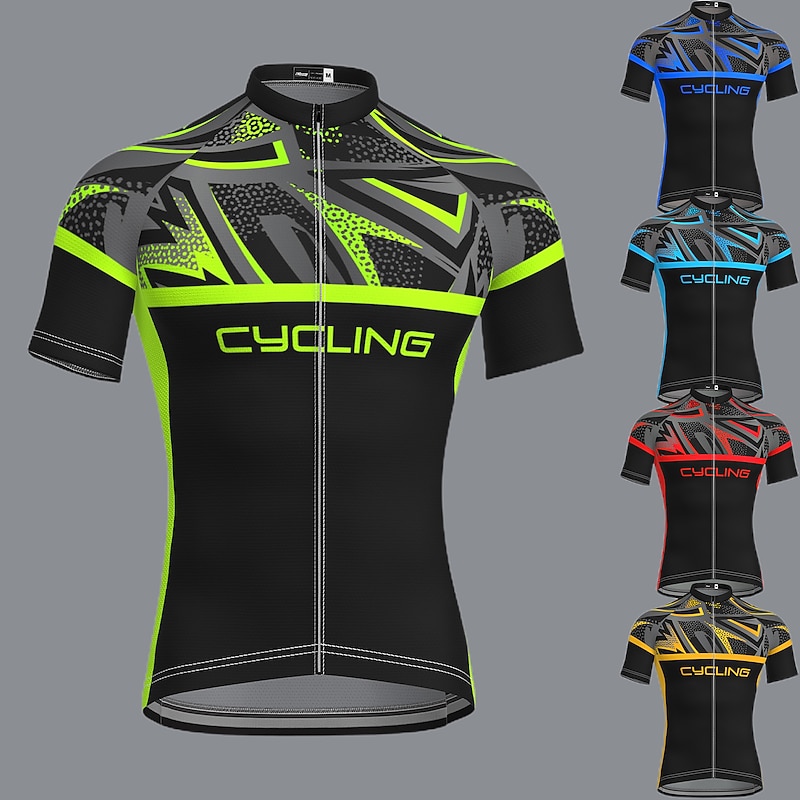 Men's Cycling Jersey Geometric Patterned Funny Short Sleeve Bike Jersey Top with 3 Rear Pockets Mountain Bike MTB Road Bike Cycling Quick Dry Soft Reflective Strips Back Pocket Sports Yellow Red Blue