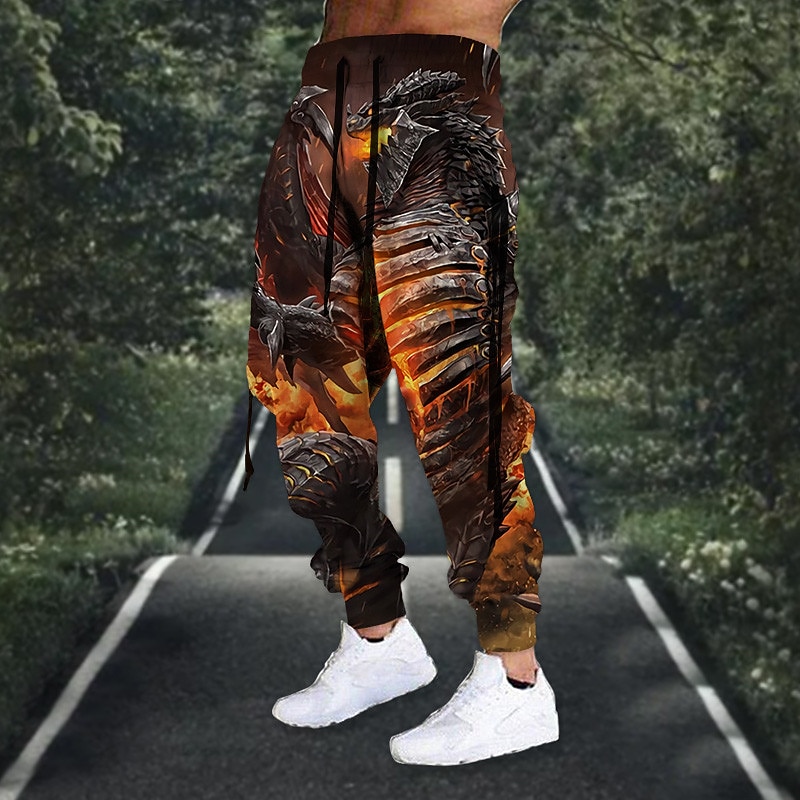 Men's Sweatpants Joggers Trousers Drawstring Elastic Waist 3D Print Animal Graphic Prints Comfort Sports Outdoor Casual Daily Cotton Blend Streetwear Designer Orange Green Micro-elastic2
