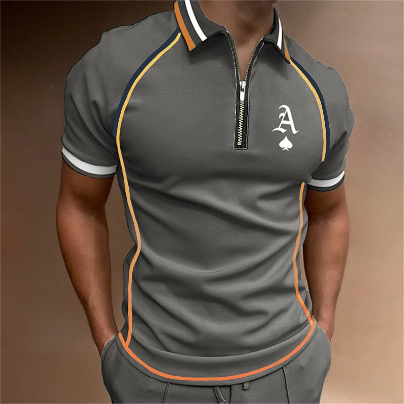 Men's Polo Shirt Quarter Zip Polo Street Casual Turndown Quarter Zip Short Sleeve Fashion Casual Letter Zipper Quarter Zip Spring & Summer Regular Fit Black Army Green Blue Gray Polo Shirt4