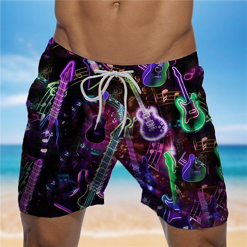 Men's Graphic Guitar Musical Instrument Swim Trunks Swim Shorts Board Shorts Mid Waist Hawaiian Designer Boho Casual Daily Holiday Drawstring with Mesh lining Elastic Waist Designer Clothing Apparel4