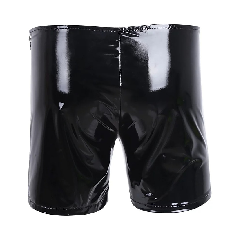Men's Casual Shorts Faux Leather Shorts Solid Colored Comfort Soft Home Casual Clubwear Sexy Wetlook Black4