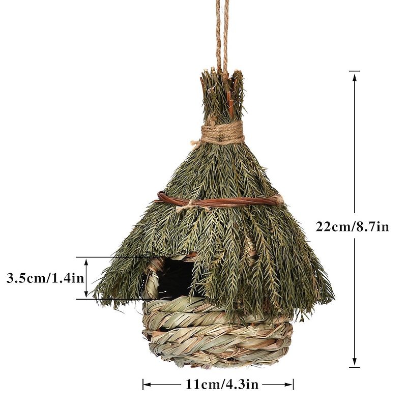 Hummingbird House for Outside,Hand Woven Straw Bird Nest | Small able Natural Grass Birdhouse Birds Roosting Pocket, for Garden Window Patio Home Decoration2