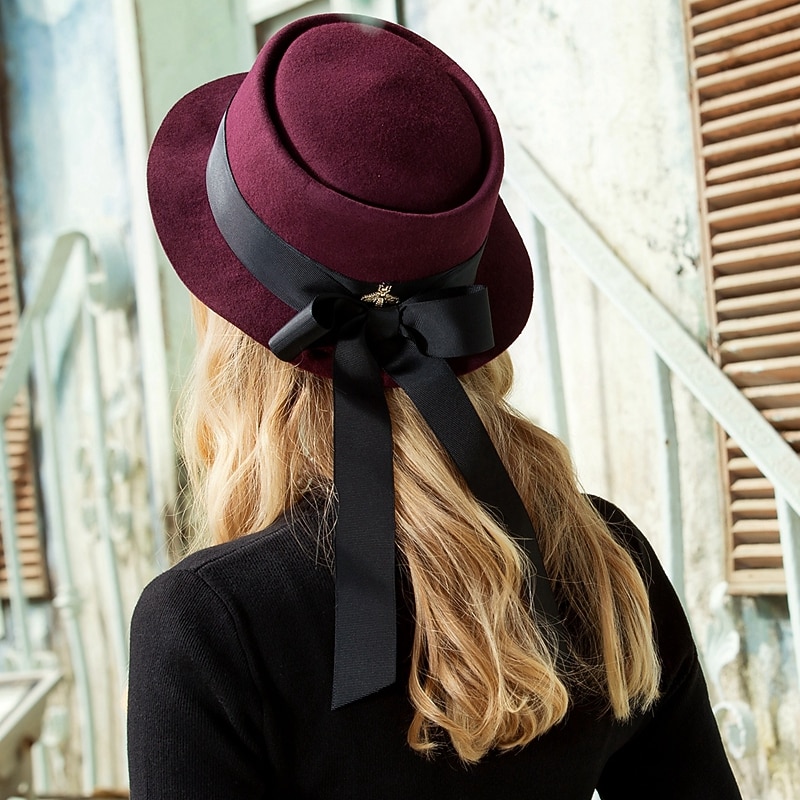 Hats 100% Wool Fedora Hat Wedding Horse Race Elegant With Bowknot Headpiece Headwear Hat Elegant Versatile2