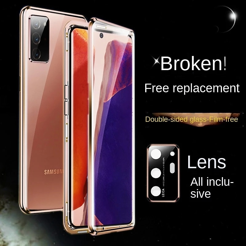 Phone Case For Samsung Galaxy S25 S24 S23 S22 S21 Ultra Plus Magnetic Adsorption Bumper Frame Magnetic Full Body Protective Solid Colored Tempered Glass Metal2