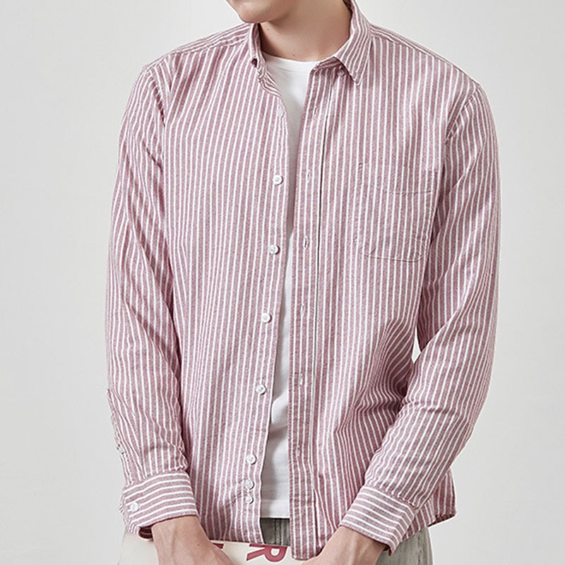 Men's Dress Shirt Oxford Shirt Striped Wedding Outdoor Yellow Blue Green Long Sleeve Square Neck Spring &  Fall Clothing Apparel Button-Down2