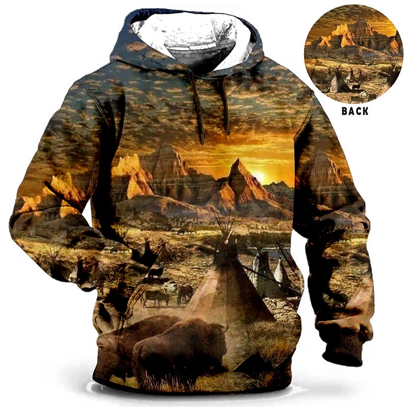 Men's Plus Size Pullover Hoodie Sweatshirt Big and Tall 3D Print Hooded Pocket Long Sleeve Spring &  Fall Fashion Streetwear Basic Comfortable Vacation Daily Wear Tops
