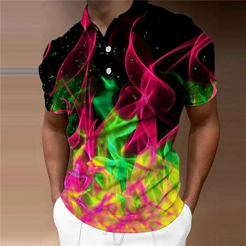 Men's Graphic Polo Shirts Golf Shirt Short Sleeve Polo Shirts Collared Shirts Casual Vacation Wear Rave Wear Party Outfits Buttons 3D Print Light Green Red Blue3