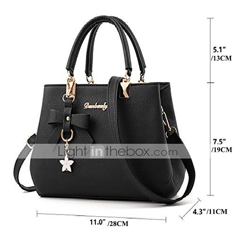 Women's Faux Leather Top Handle Handbag with Bow Charm, Elegant Structured Satchel Shoulder Bag for Office, Shopping and Daily Use2