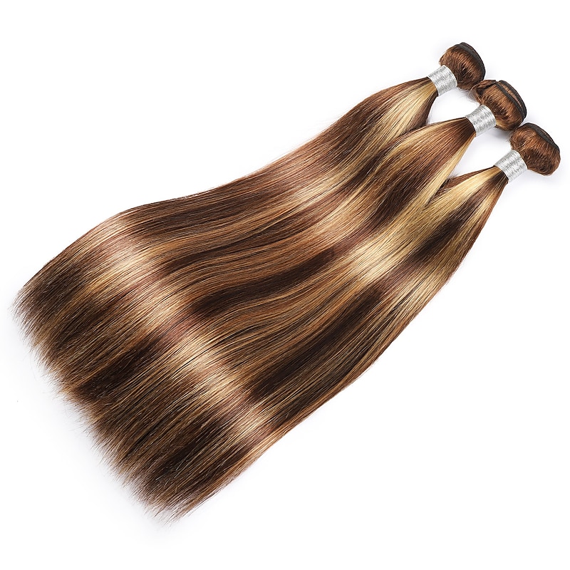 Highlight Hair Bundles Virgin Straight Human Hair 3 Bundles Ombre Honey Blonde P4/27 Color3