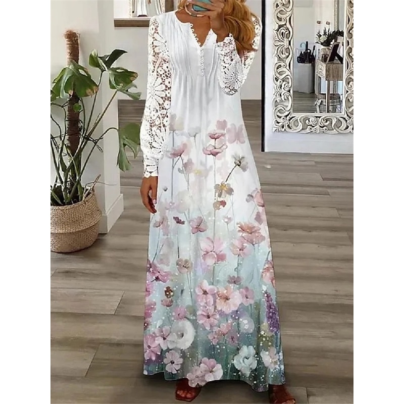 Women's A Line Dress Print Dress Fashion Modern Casual Outdoor Vacation Daily Regular Fit Pure Color Long Sleeve V Neck White Pink Red Blue Summer Spring3