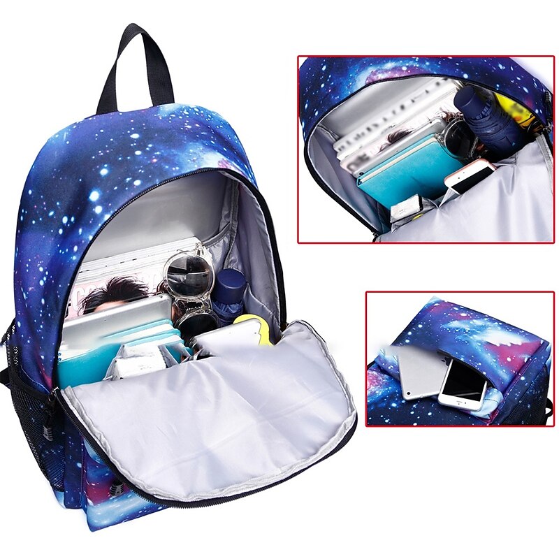 Men's Women's Backpack School Bag Bookbag 3D Print School Outdoor Daily Galaxy Cat Canvas Large Capacity Waterproof Durable Print Red Blue Purple2