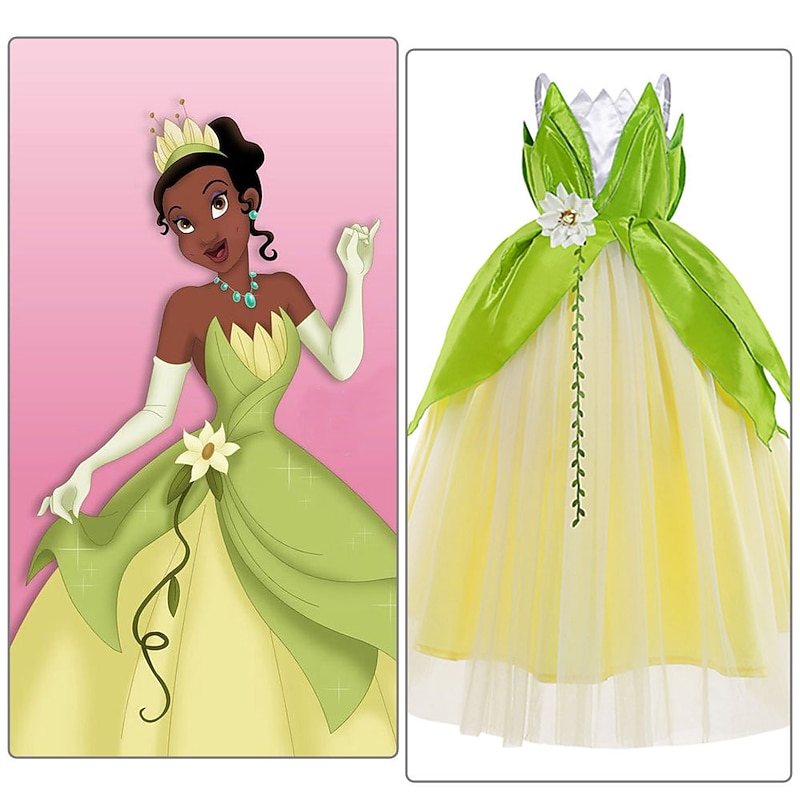 Tinker Bell Fairytale Princess Tiana Flower Girl Dress Theme Party Costume Tulle Dresses Girls' Movie Cosplay Cosplay Halloween Green Dress Halloween Carnival Masquerade World Book Day Costumes
